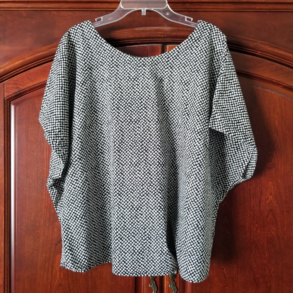 Eileen Fisher Spotted Organic Cotton Cropped Dolman Sleeve Top Size XL